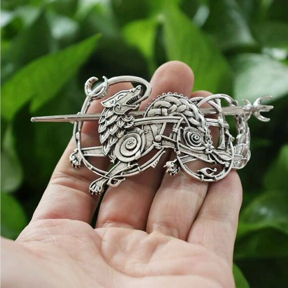 Vintage inspired Viking Hair Accessory Silver Tone, Engraved Detailing, Hair Pin - Picture 2 of 4